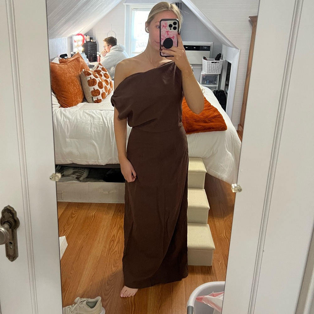 Brown linen maxi dress
